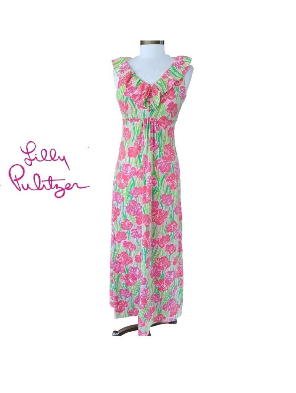 Lilly Pulitzer Samantha Floral Maxi Dress Size XS Pink Green Gladys MINT $278